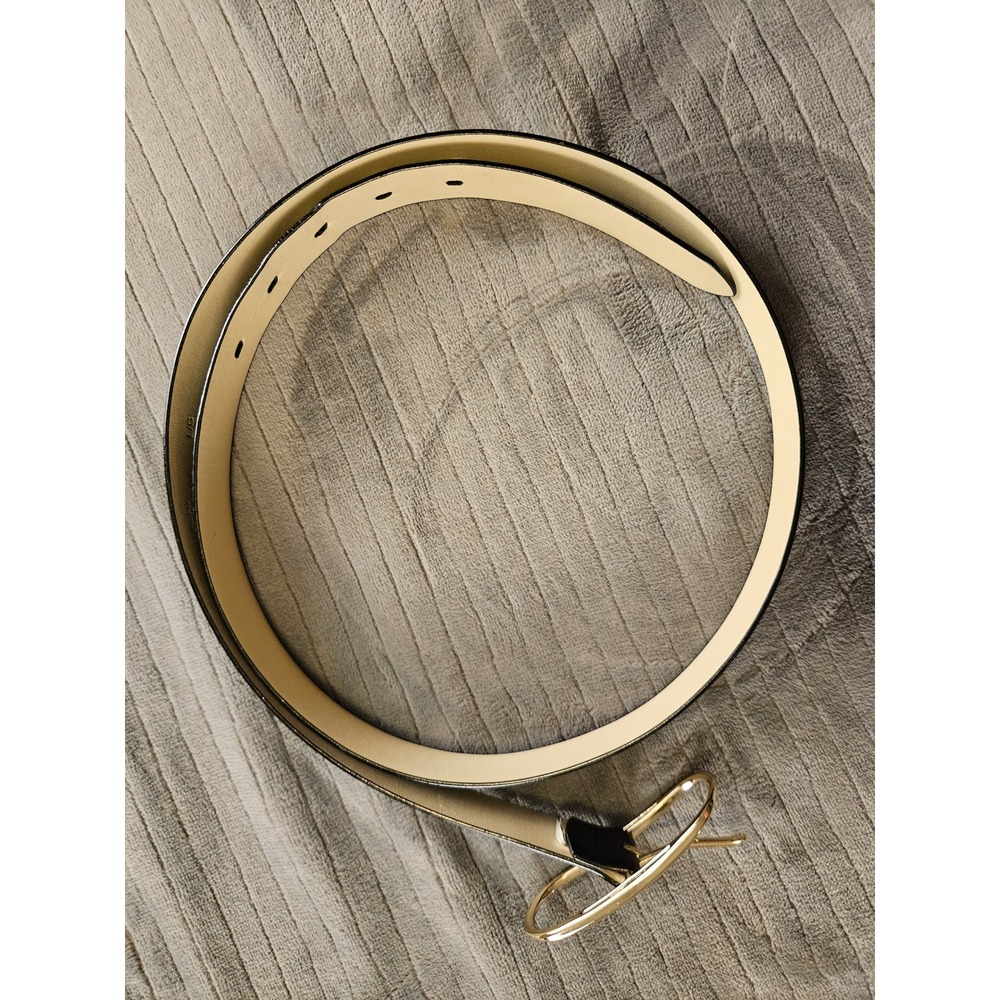 Black + Gold Buckle Belt Women's Large Bonded Leather Unbranded